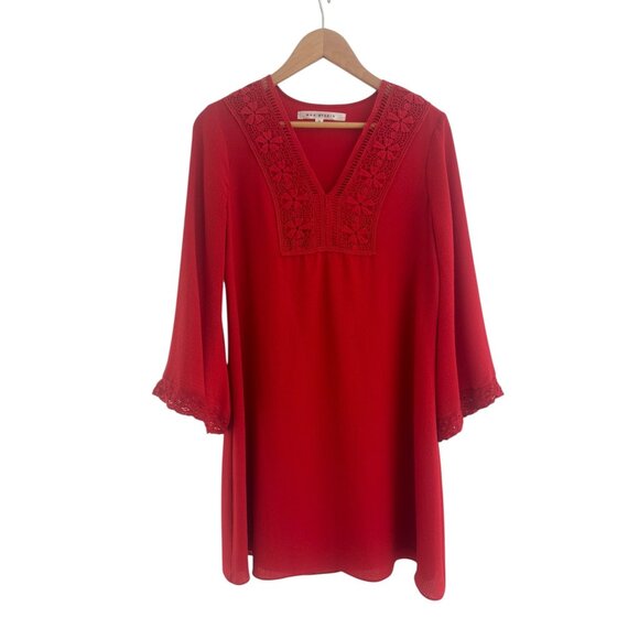 Max Studio Red Crocheted V-Neck Wide Sleeve Dress Size S Christmas Holiday Party - Picture 8 of 8